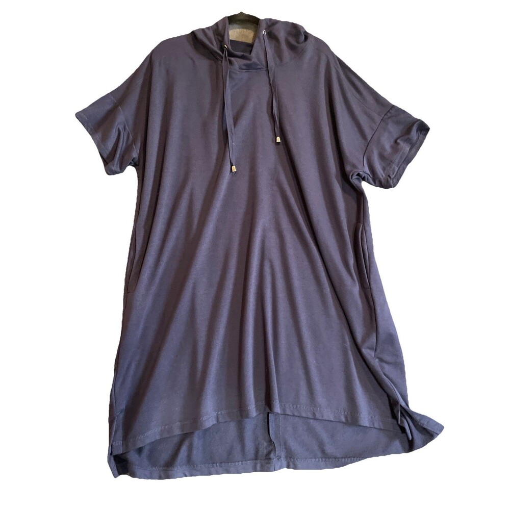 Cable & Gauge Sport Shift- Cover-Up Navy Blue Dress W/ Hood & Drawstring 1X